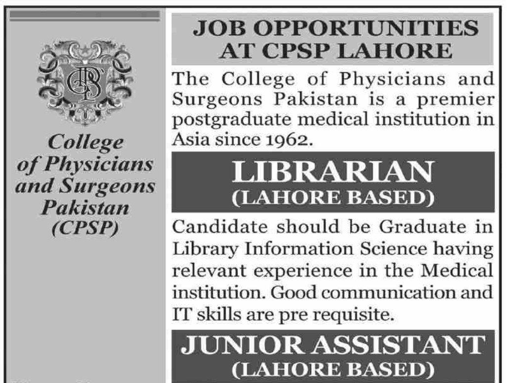 College of Physicians and Surgeons Pakistan (CPSP) Jobs